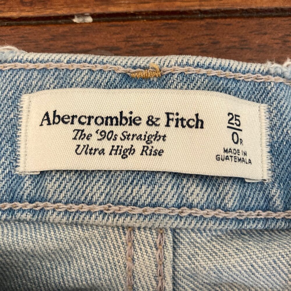 Abercrombie & Fitch 90s Straight Ultra High Rise Jeans 25 Blue Criss Cross Waist - Picture 6 of 9
